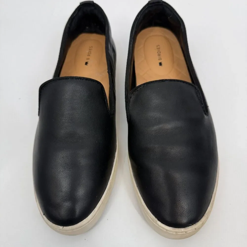 Birdies The Swift Black Smooth Leather Slip On Sneaker Flats Loafer Women Size 7